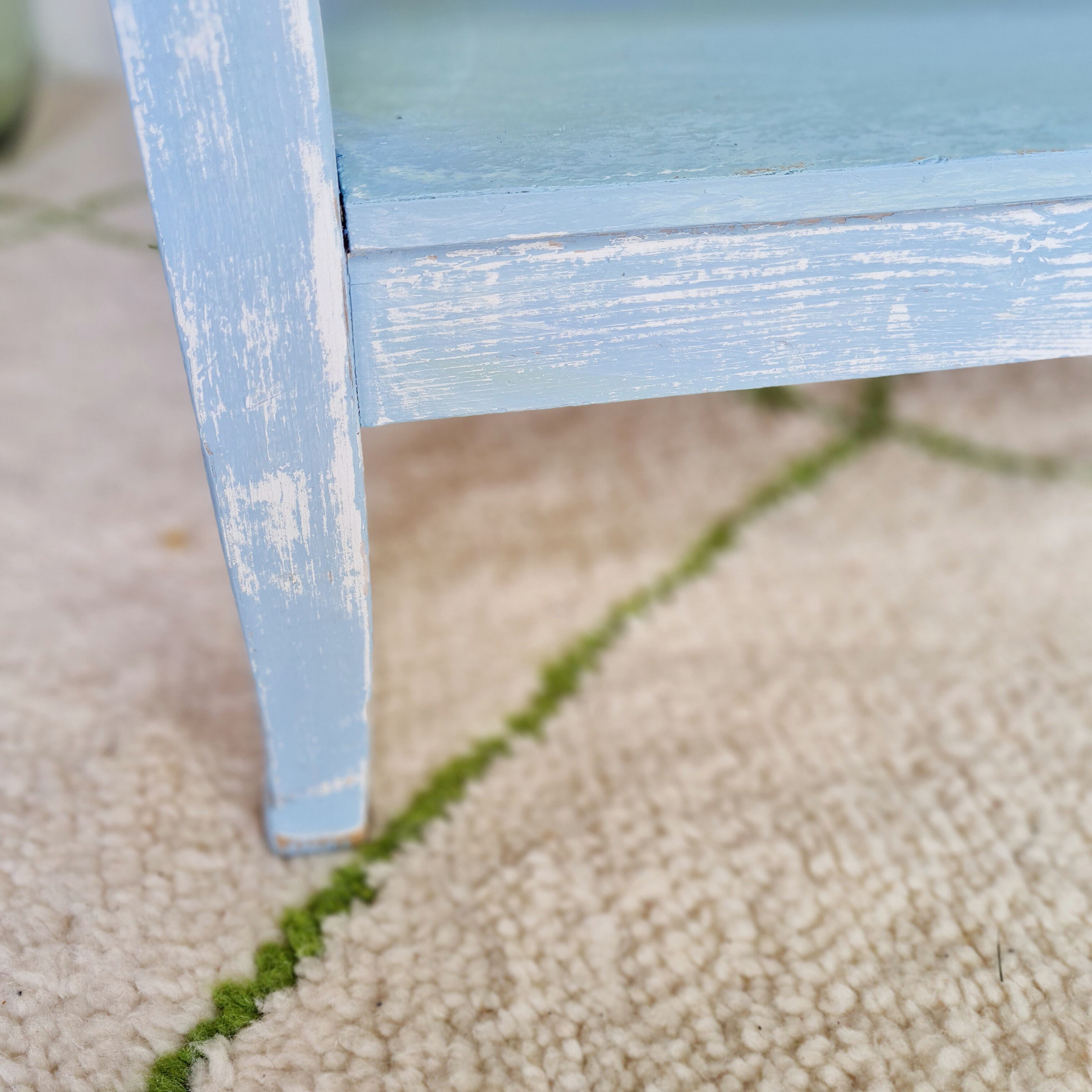 Coffee table in square wood renovated blue
