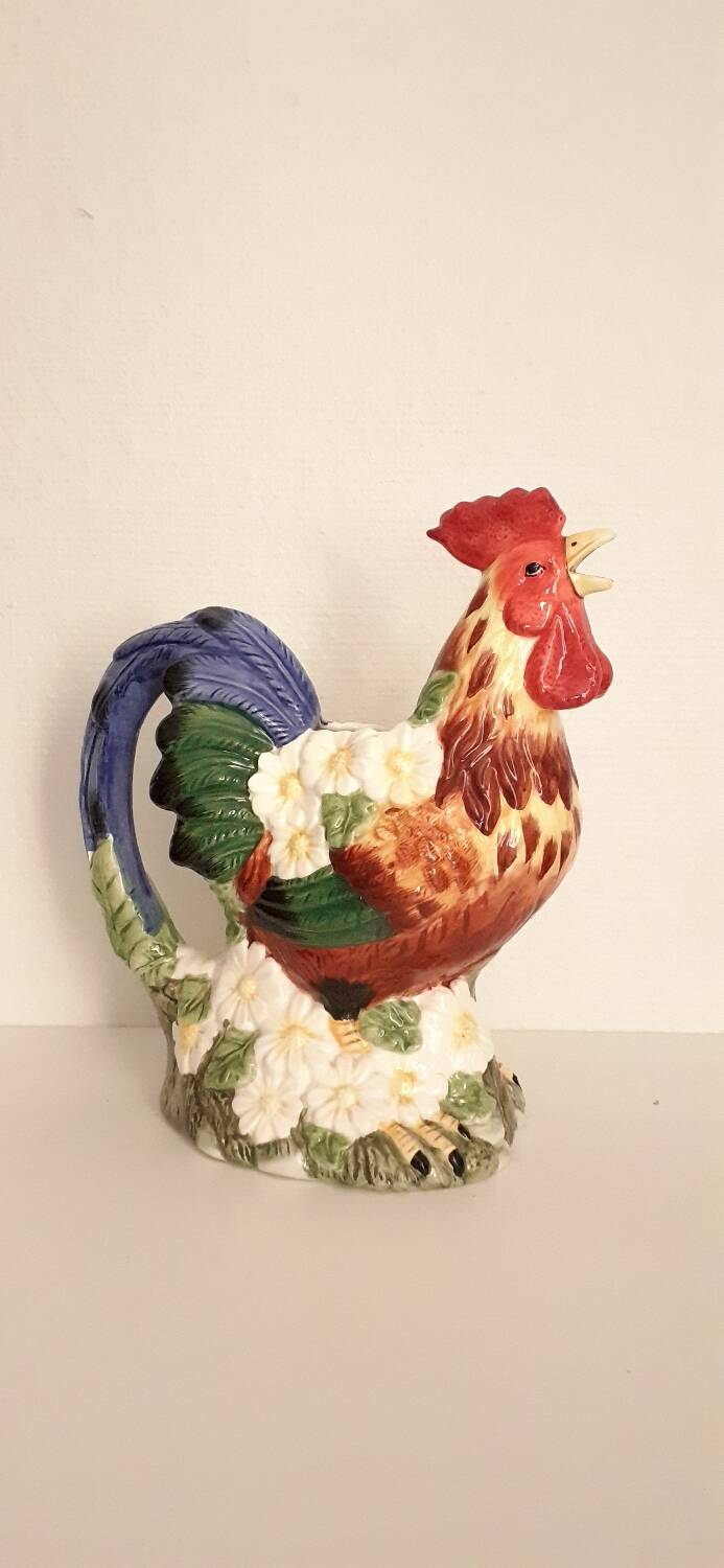 Vintage slip rooster pitcher