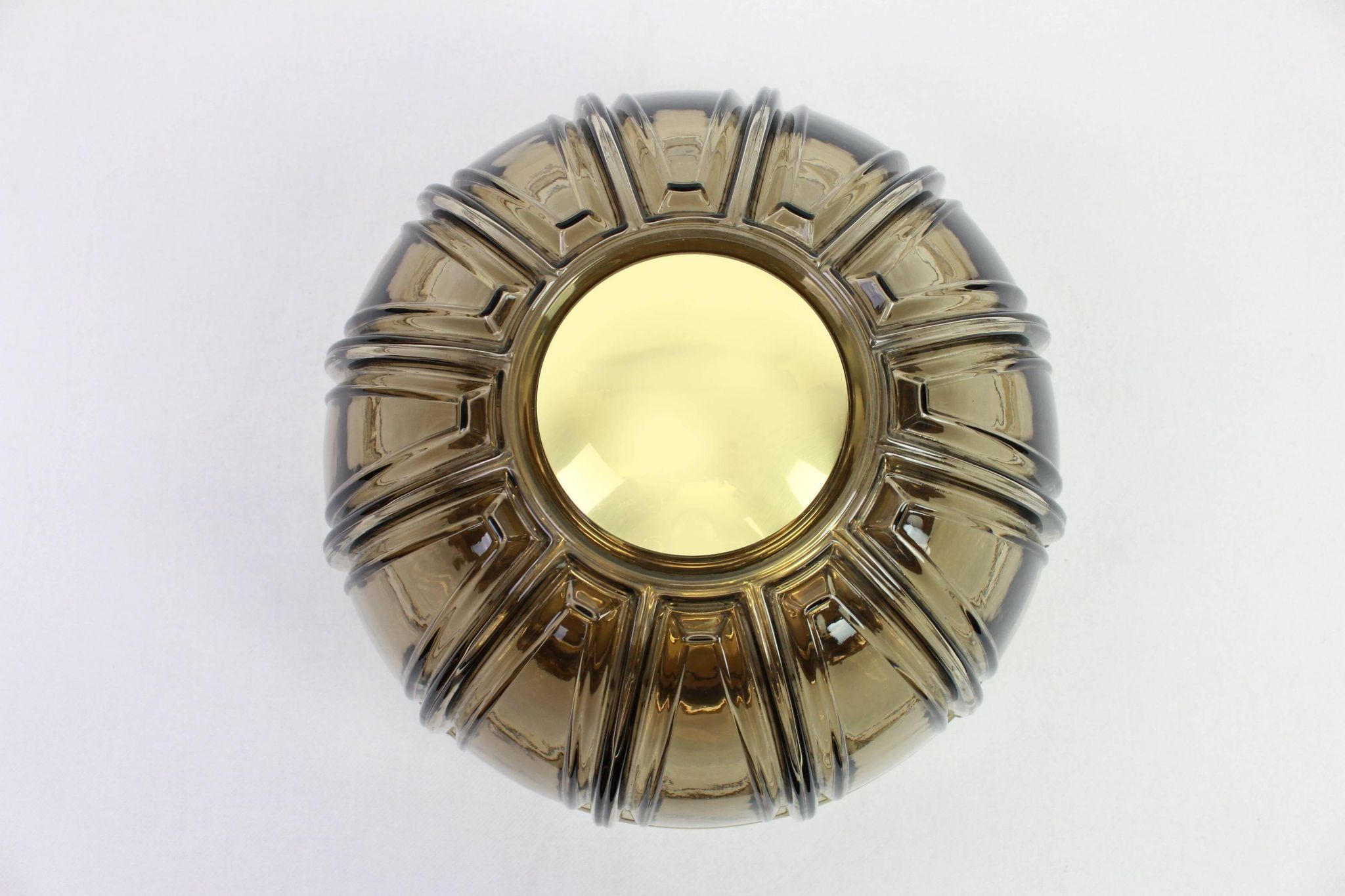 Pair of wall lights or ceiling lights in brass and amber glass by Limburg, Germany, 1960s.