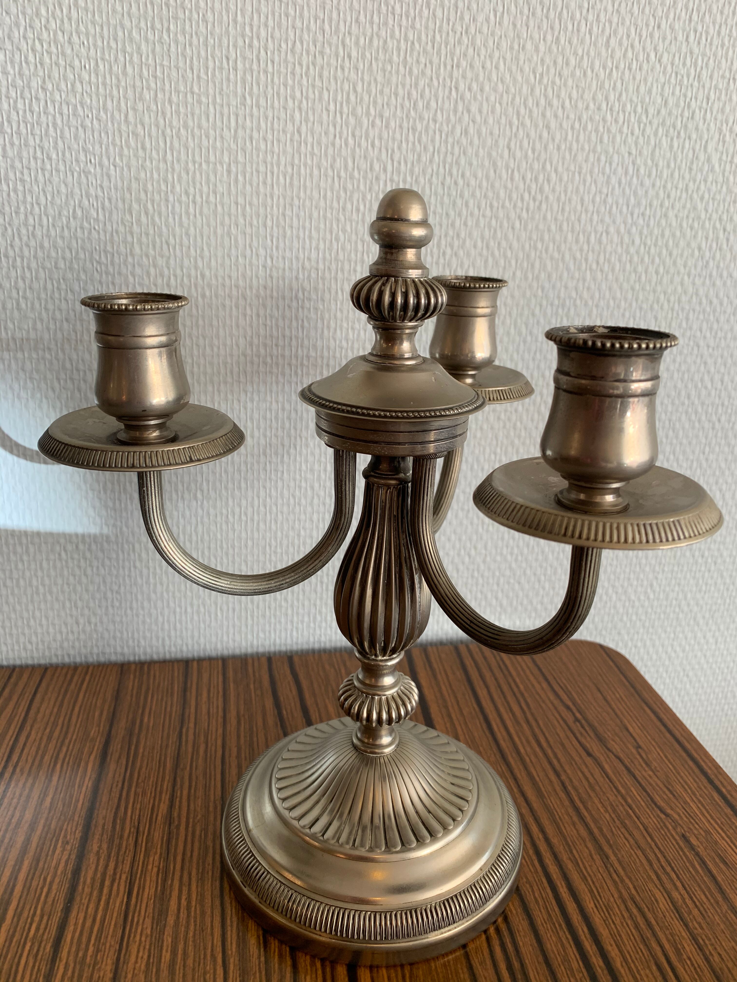 Pair of candlestick 3 branches in tin