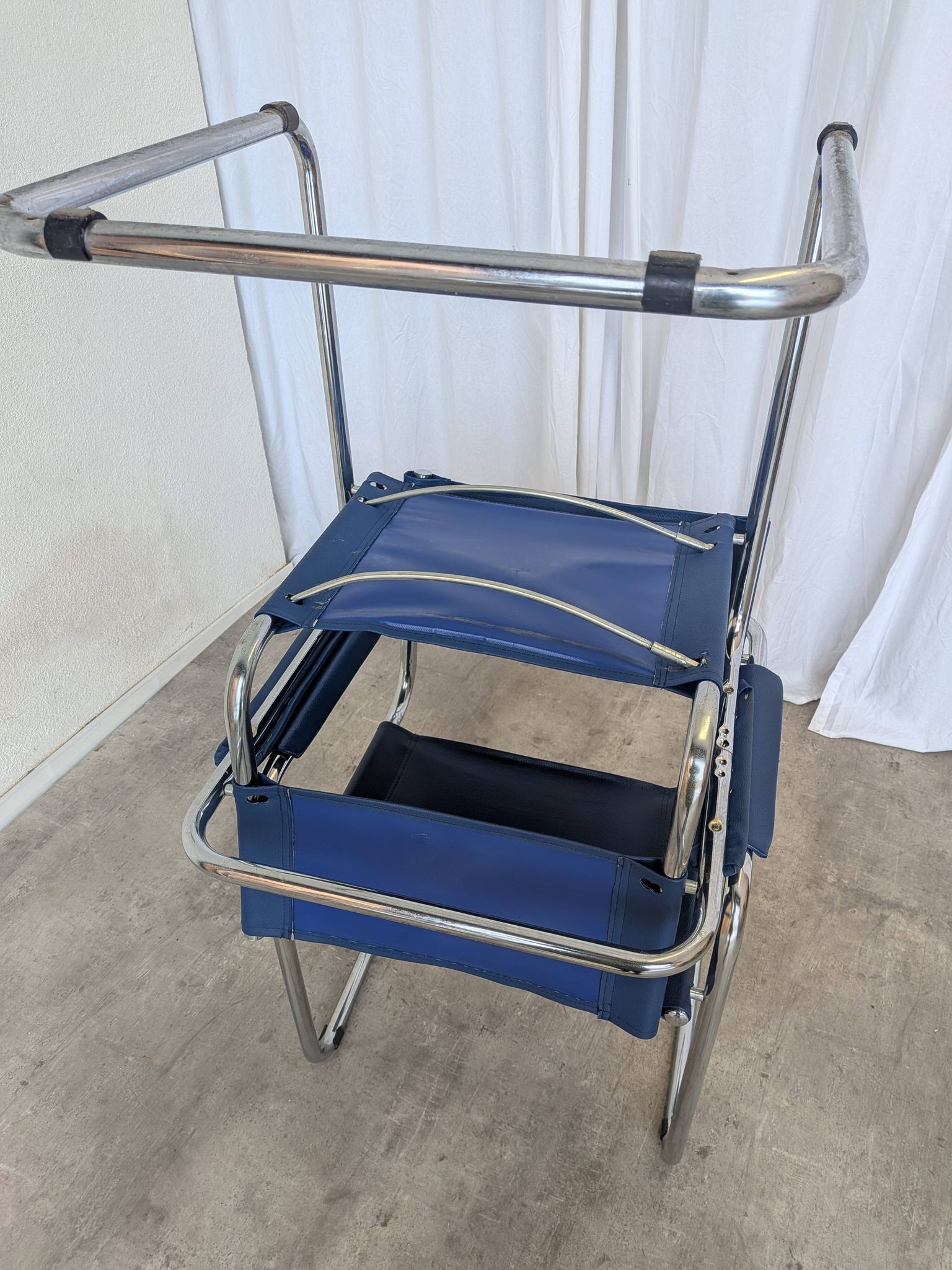 Set of 2 Vintage Mart Stam Style S34 Chair: Blue Leather, Bauhaus Design
