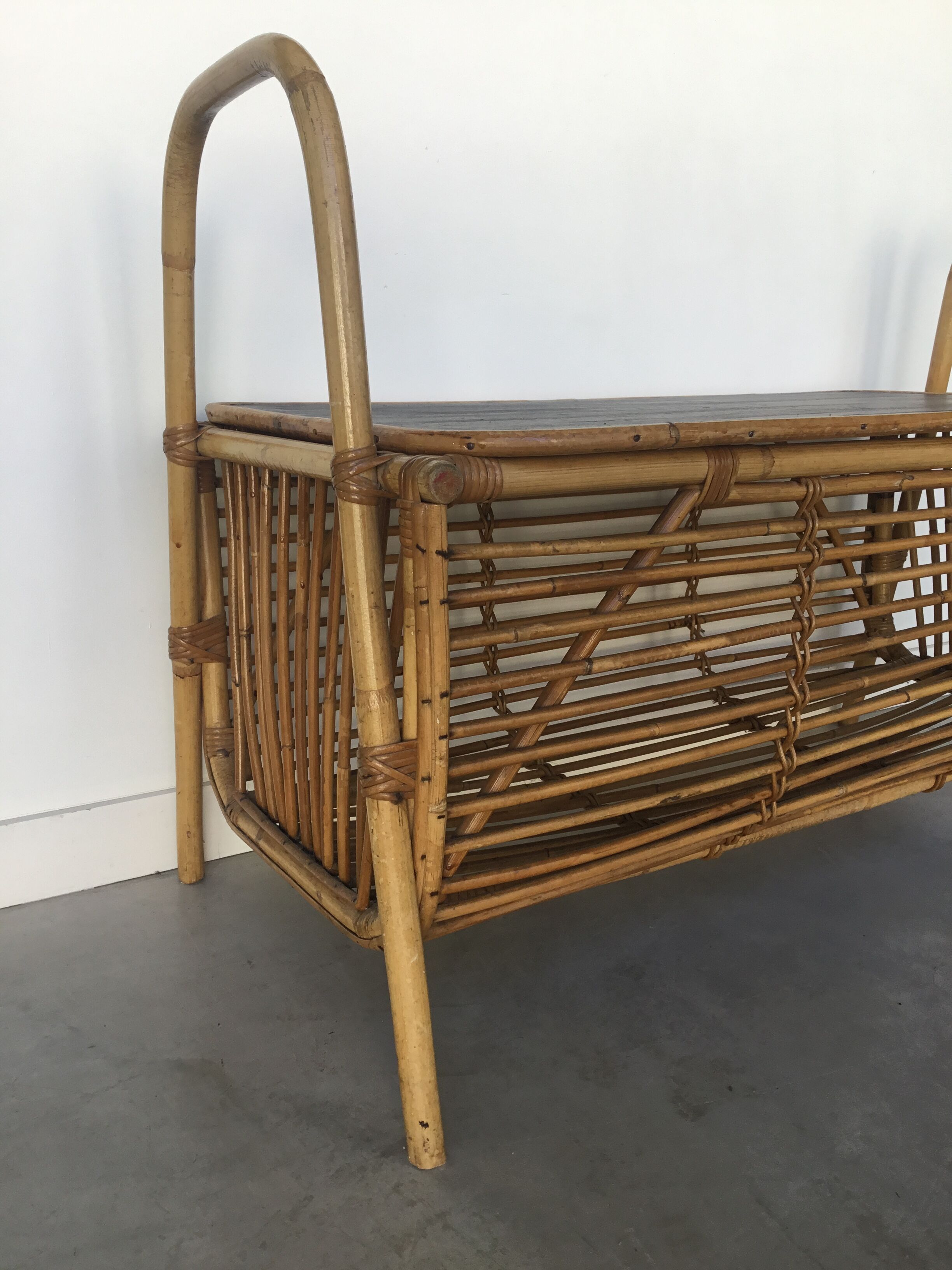Coffre à jouet en bambou et rotin vintage 1960