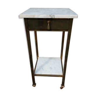 Bedside in brass and marble table