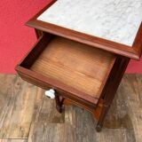 White marble and pitch pine bedside table