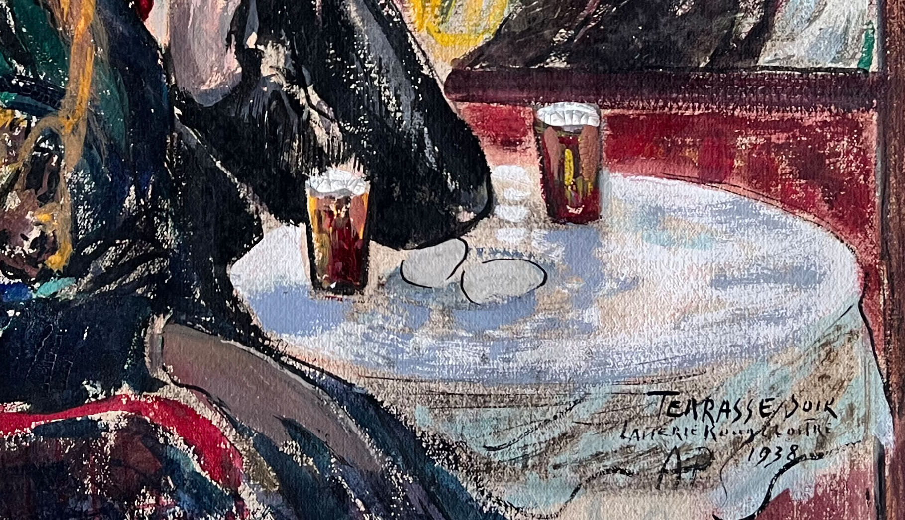 "On the terrace in the evening at the red dairy" Oil on cardboard