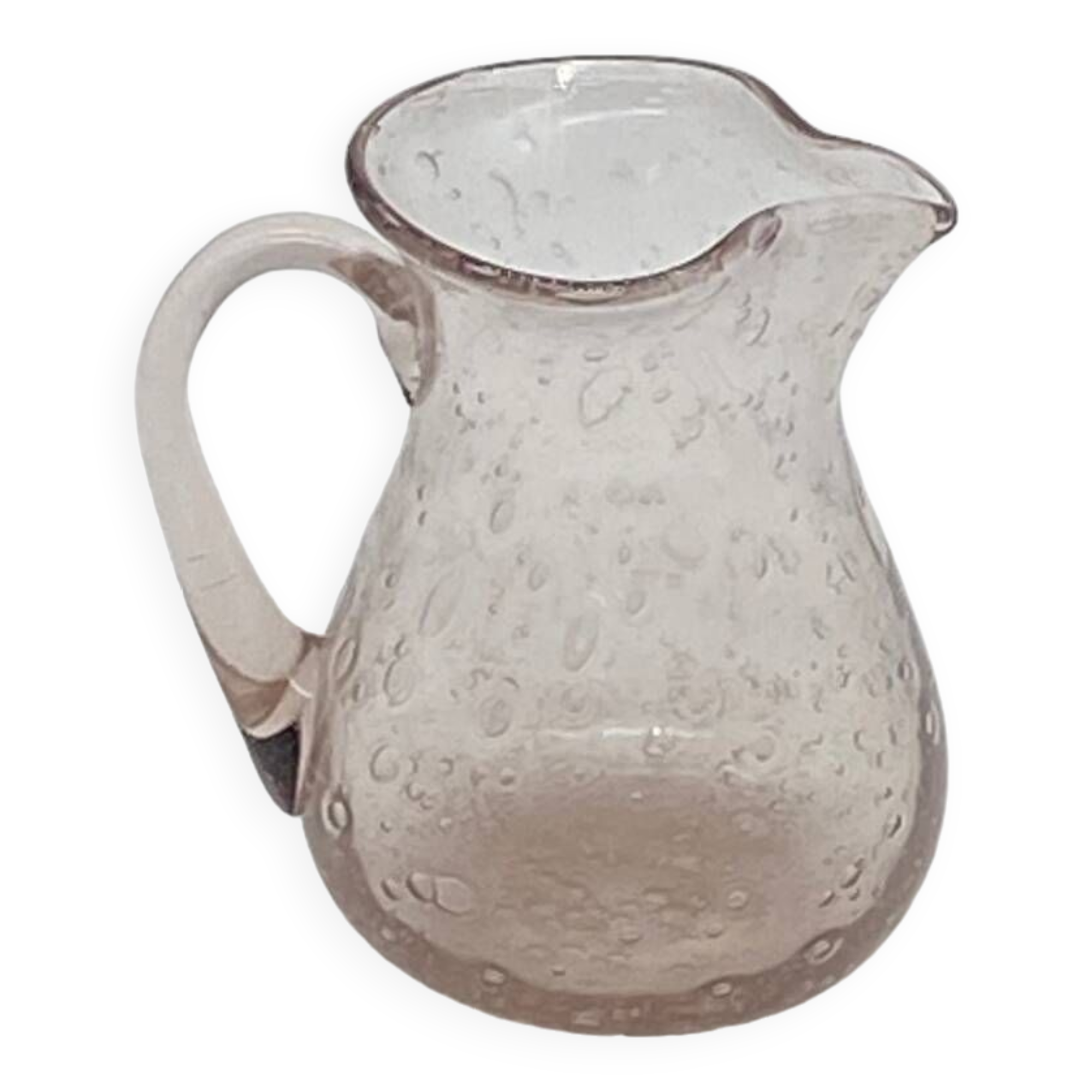 Biot style bubbled glass pitcher, pink tones, vintage