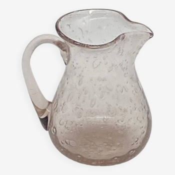 Biot style bubbled glass pitcher, pink tones, vintage