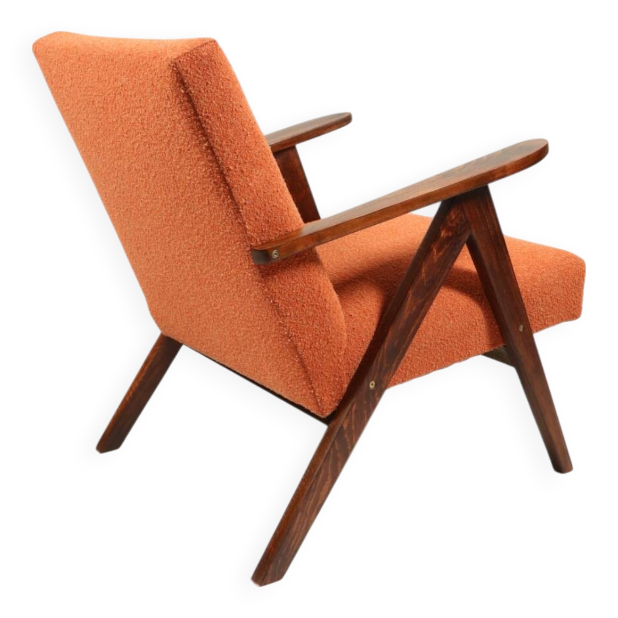 Fauteuil vintage orange bouclé scandinave design 1970
