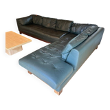Roche Bobois dark green leather corner sofa