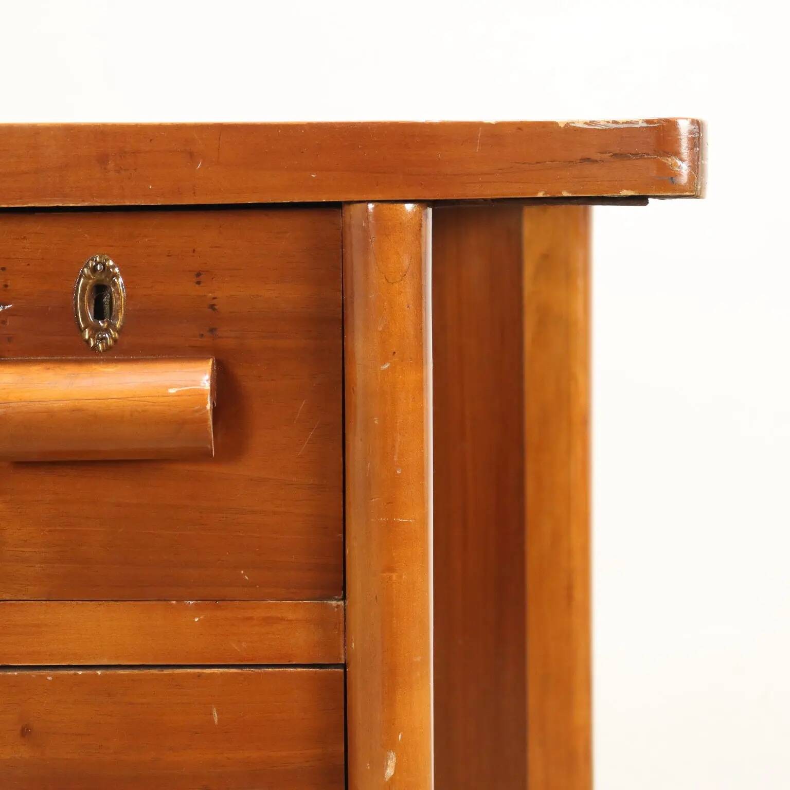 Vintage desk from the 1940s with side drawers in walnut, Italy.