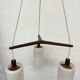 Mid-century design pendant lamp teak and opaline glass , 1970s
