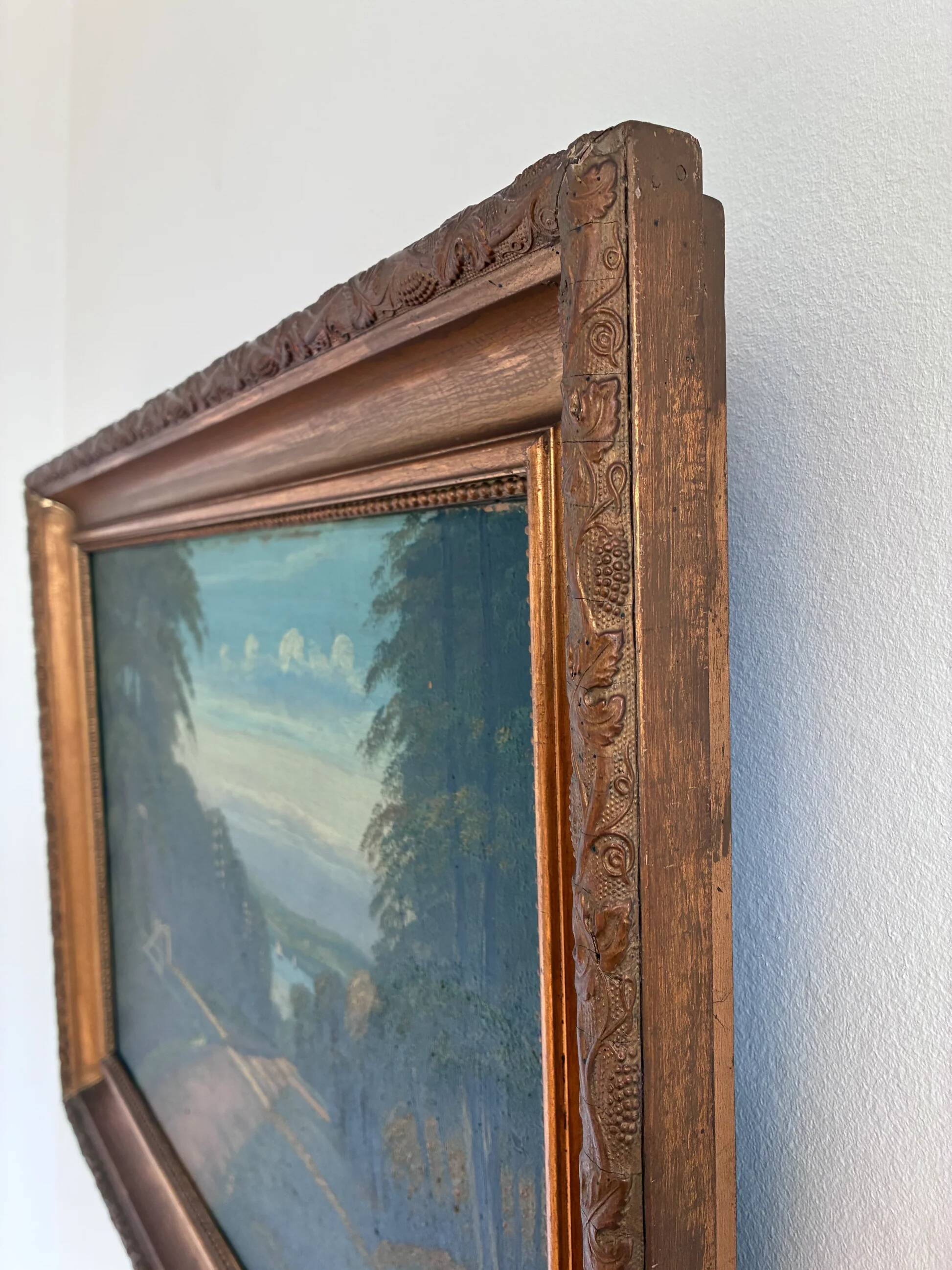 Vintage original coastal landscape oil painting, signed seaside art