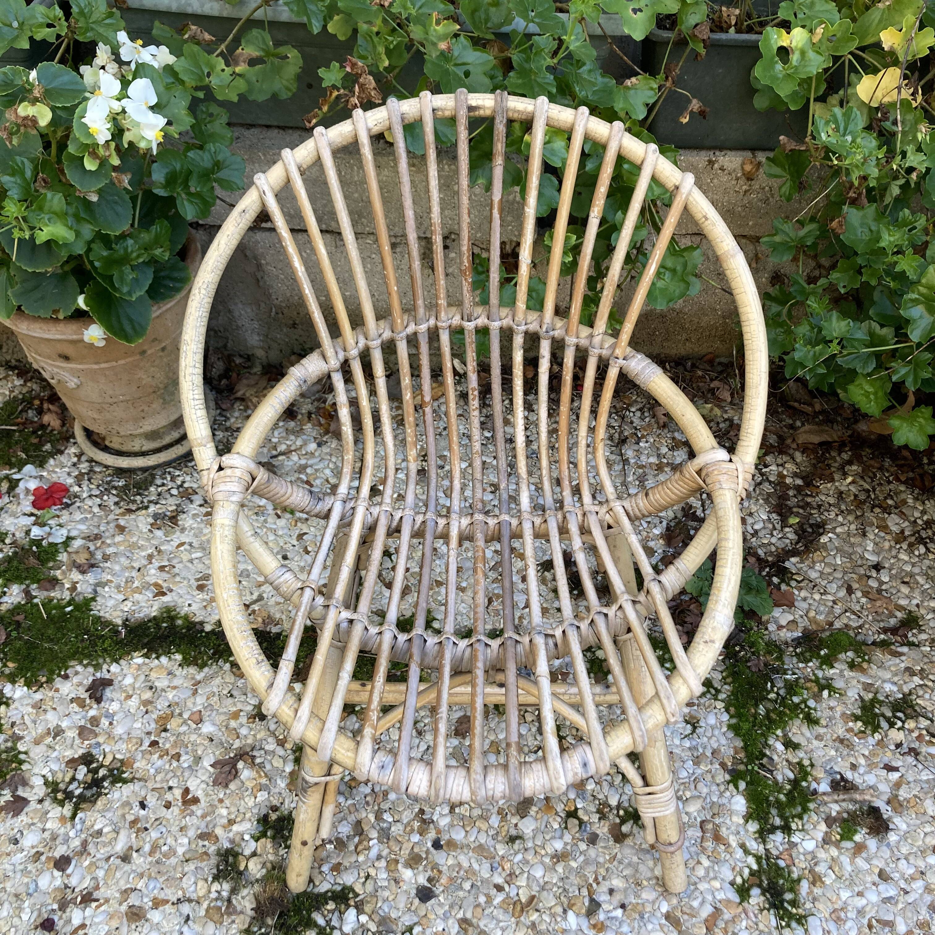 Set of 3 vintage rattan armchairs