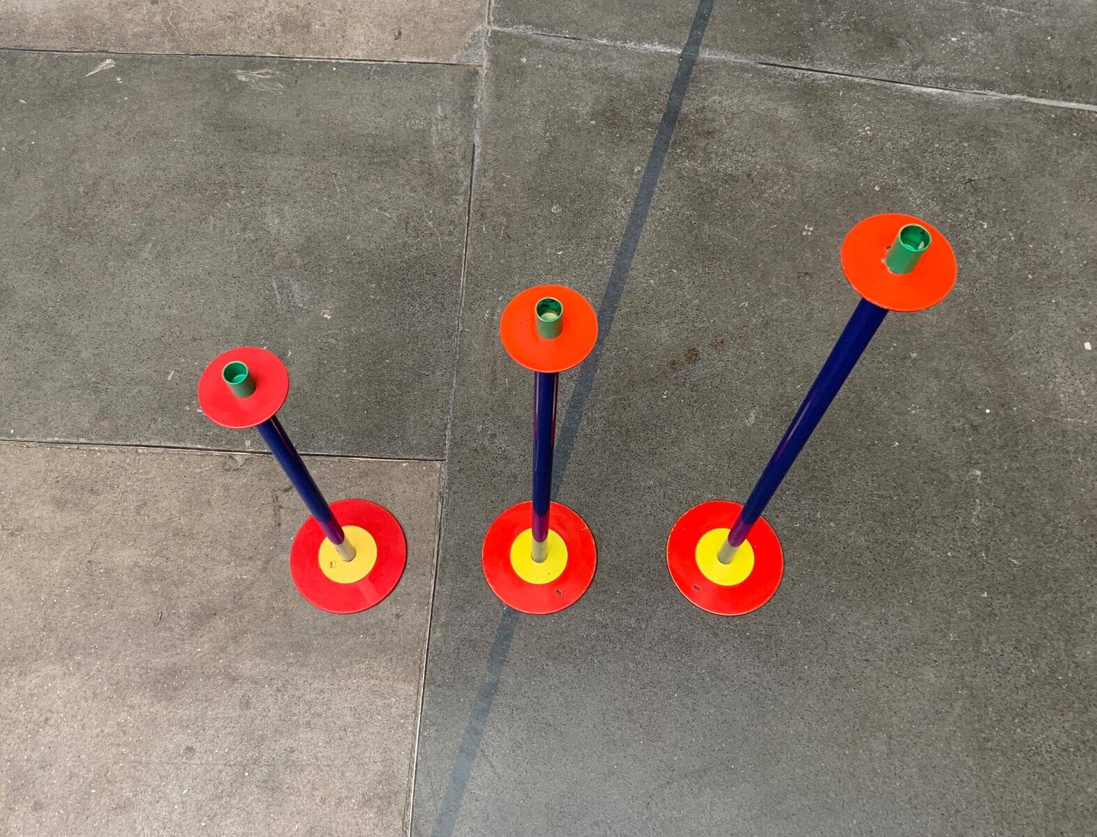 Postmodern German candlesticks by SKS, West Germany, set of 3.