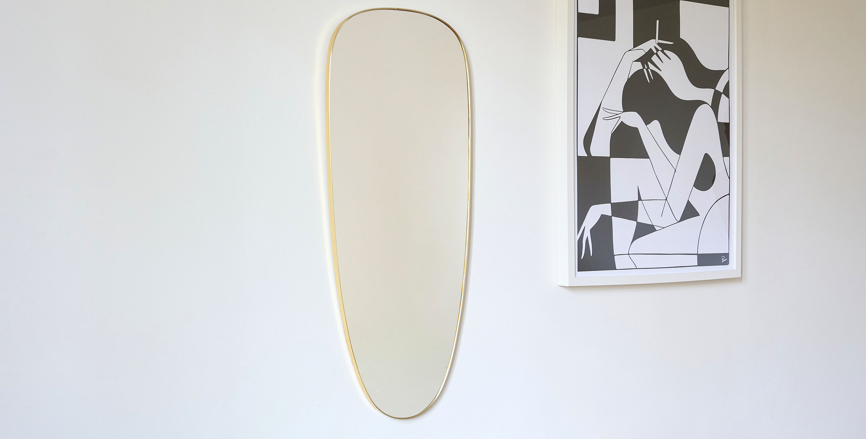 Vintage brass mirror, H78cm