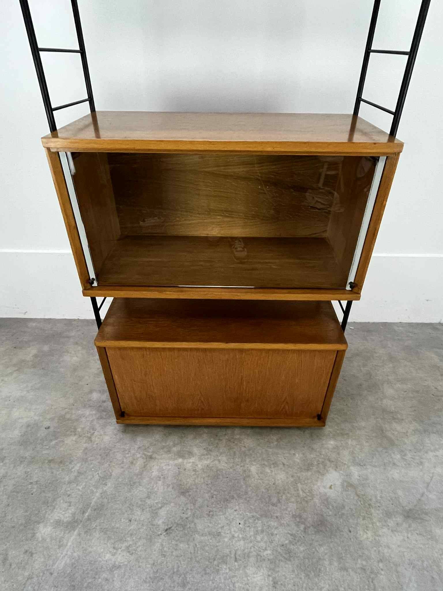Modular shelf from the 1950s, wood and metal, vintage.
