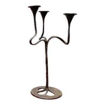 Amadeus Candle Holder in Brutalist Bronze, Italian Mid-Century by Kurt Jesch for Fratelli Tonini