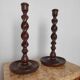 Pair of antique English turned wood candlesticks