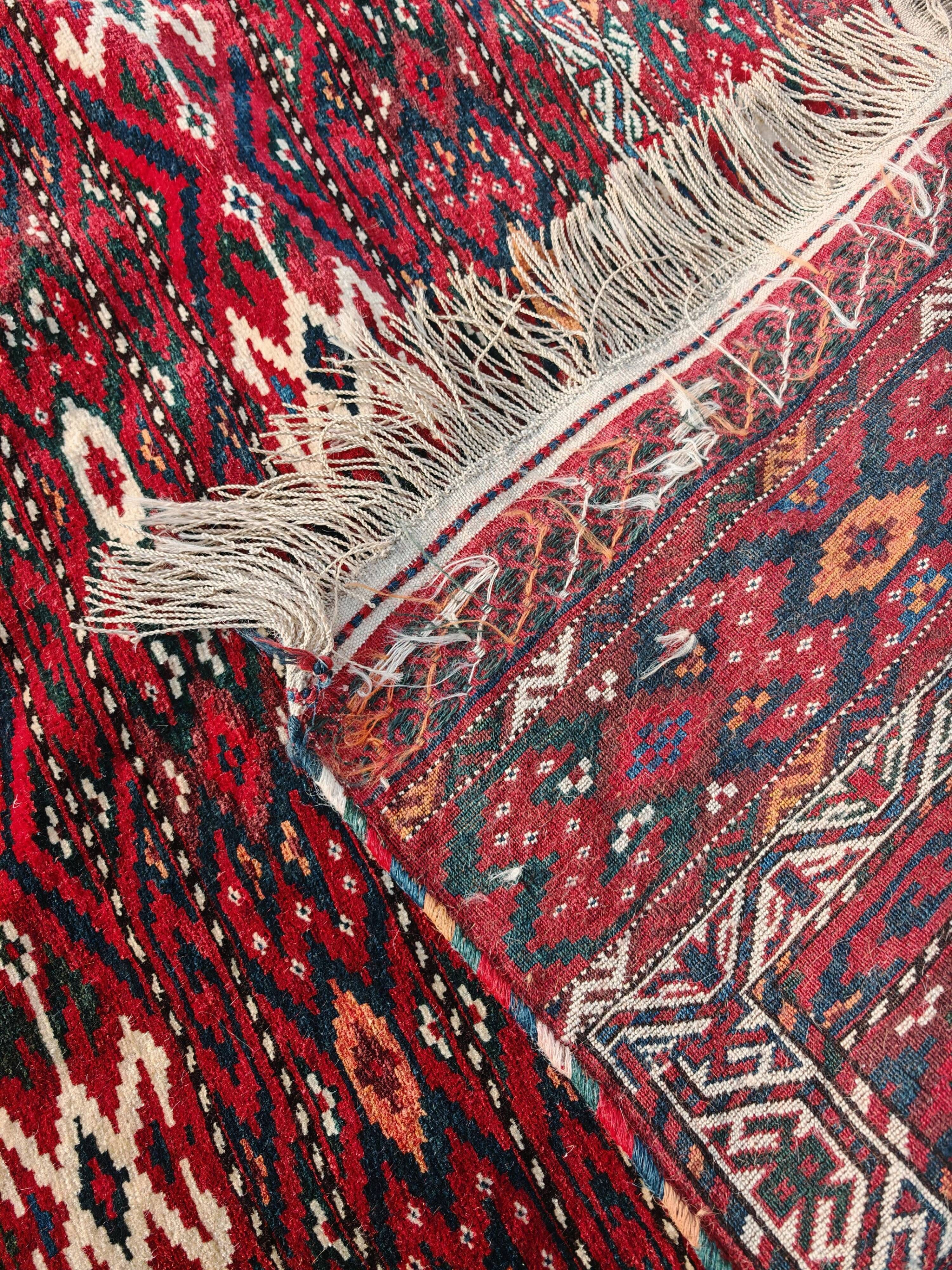 Antique Yomud Jaffarbai Turkmen rug, handwoven from the 1880s.