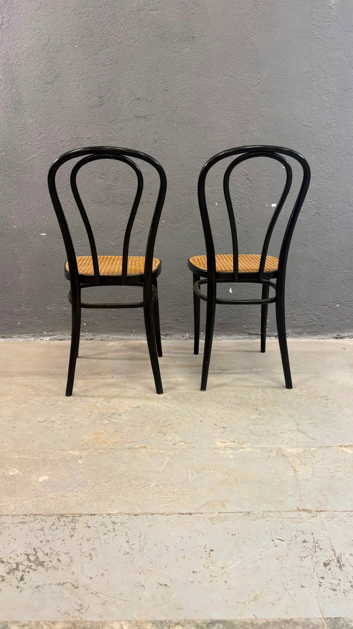 Pair of bentwood chairs, Vienna straw seats, 1960s, Poland