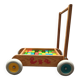 Walking trolley with multicolored wooden cubes