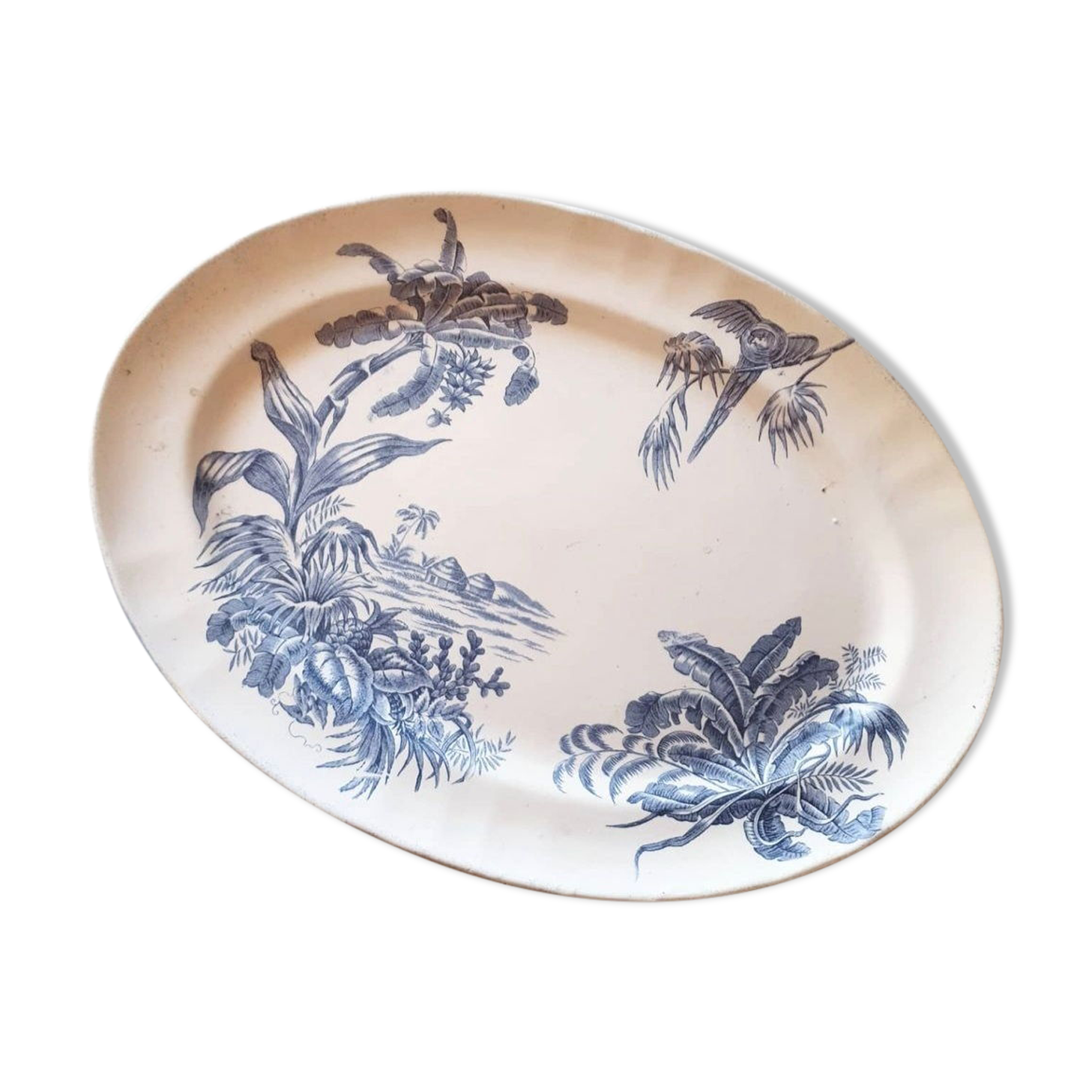 Ceramic dish pattern blue palm trees