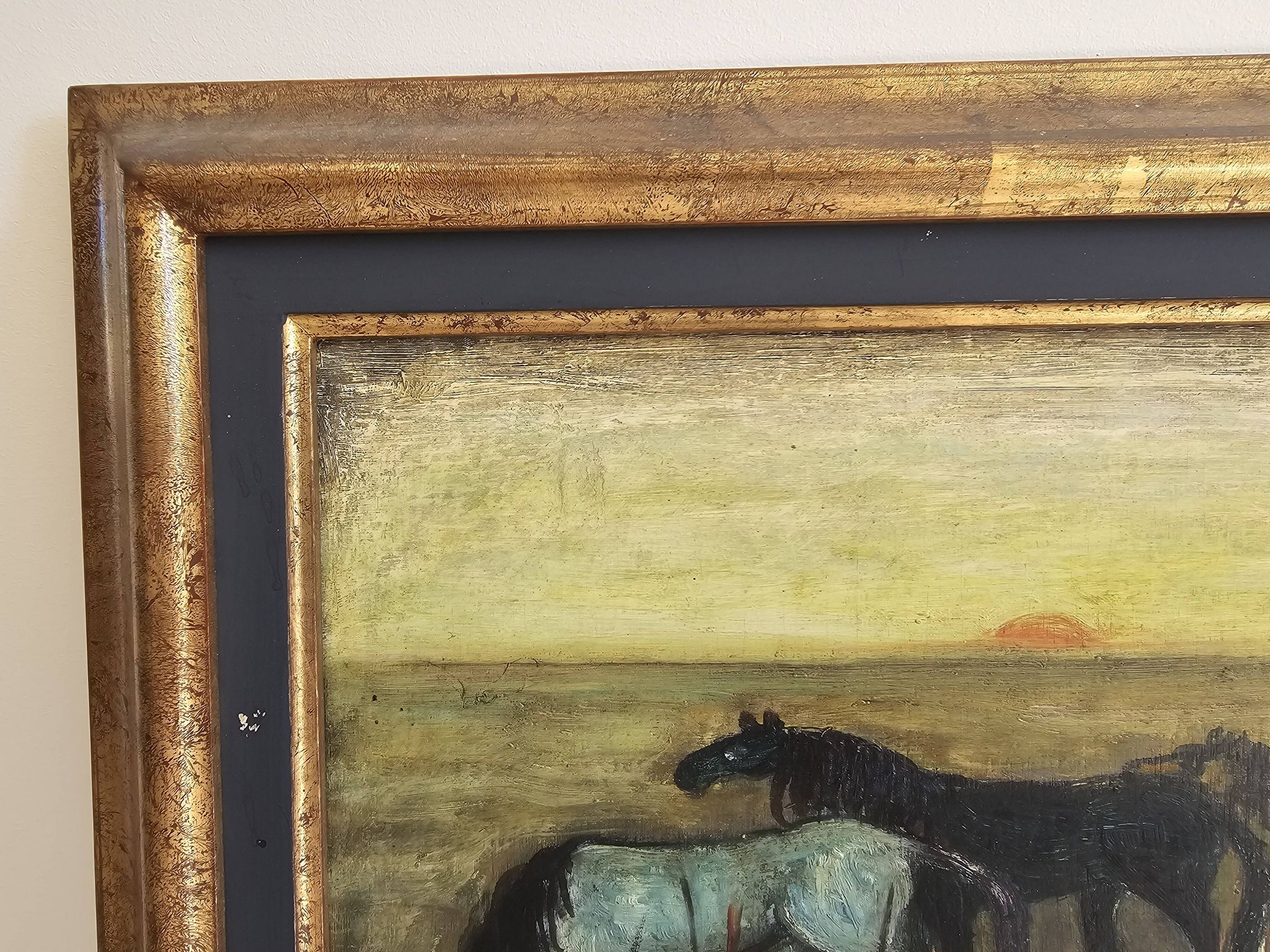 Oil on Panel, Barbizon School - Horses in the Meadow, Signed Lucien V