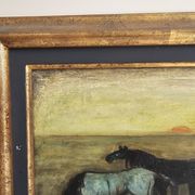 Oil on Panel, Barbizon School - Horses in the Meadow, Signed Lucien V