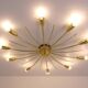 Large brass spider chandelier sun J.T. Kalmar Sonne, flush mount, Austria, 1950s