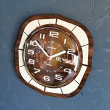 Vintage formica clock square silent wall pendulum "Bayard white wood"