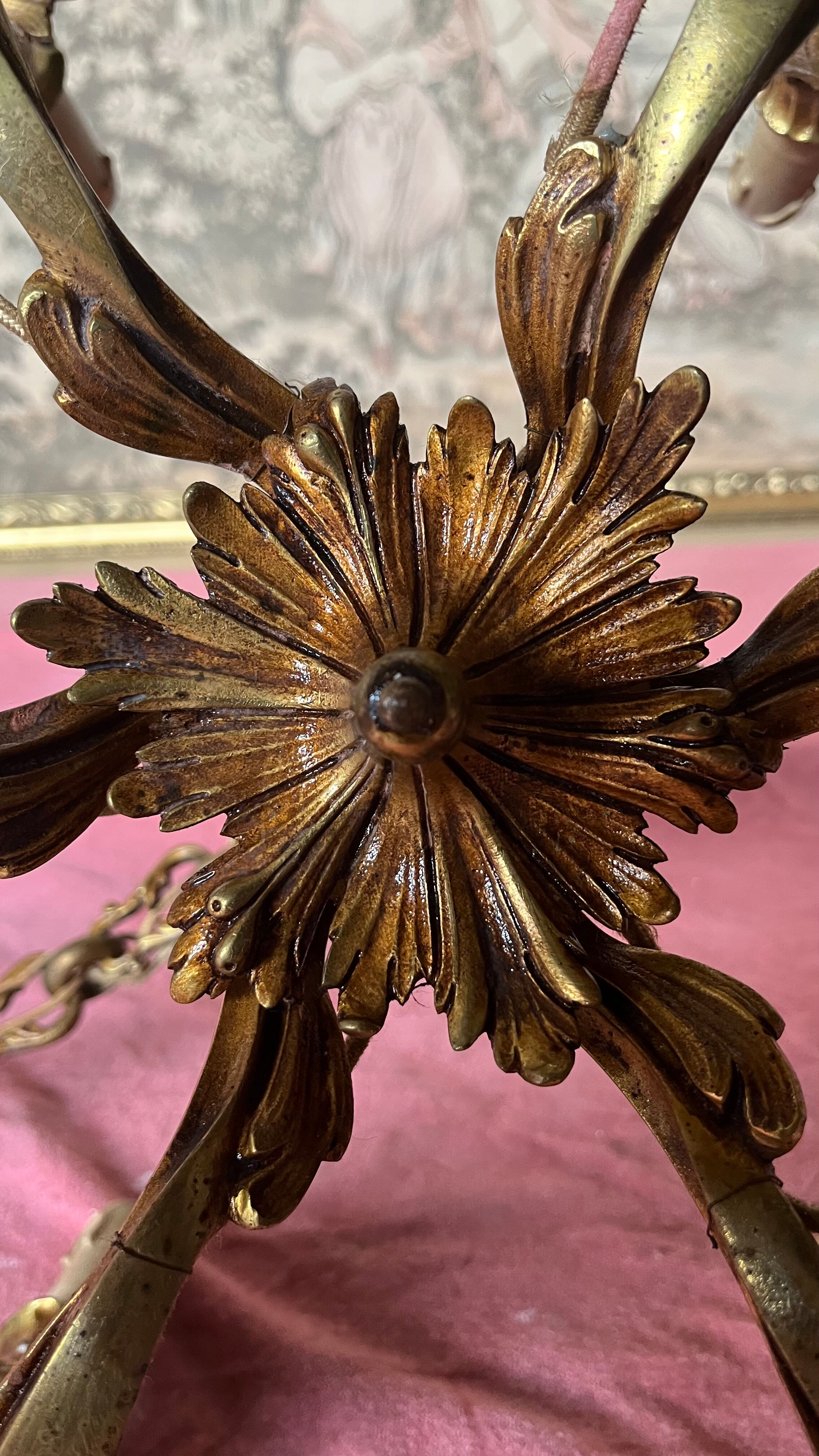 Lustre bronze doré 6 bougies annees 100