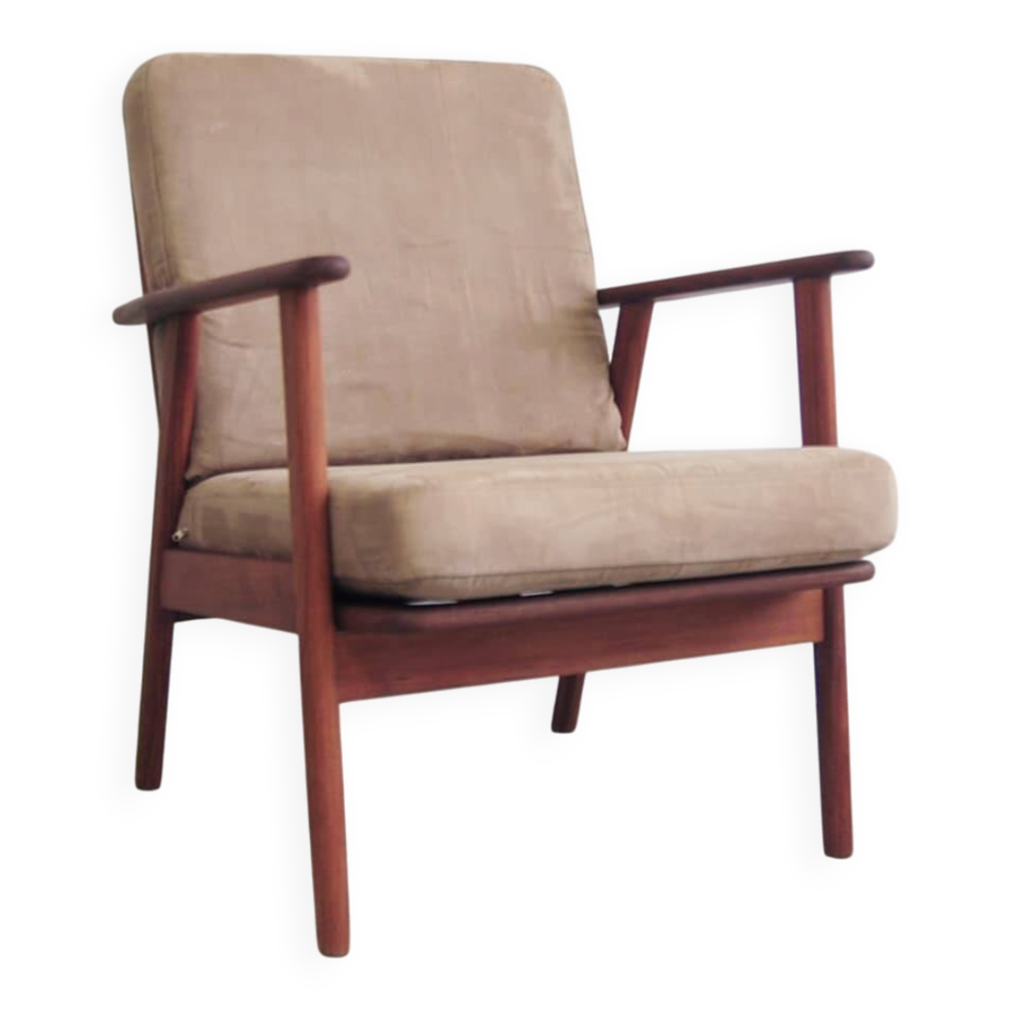 Fauteuil en teck danois avec rembourrage beige