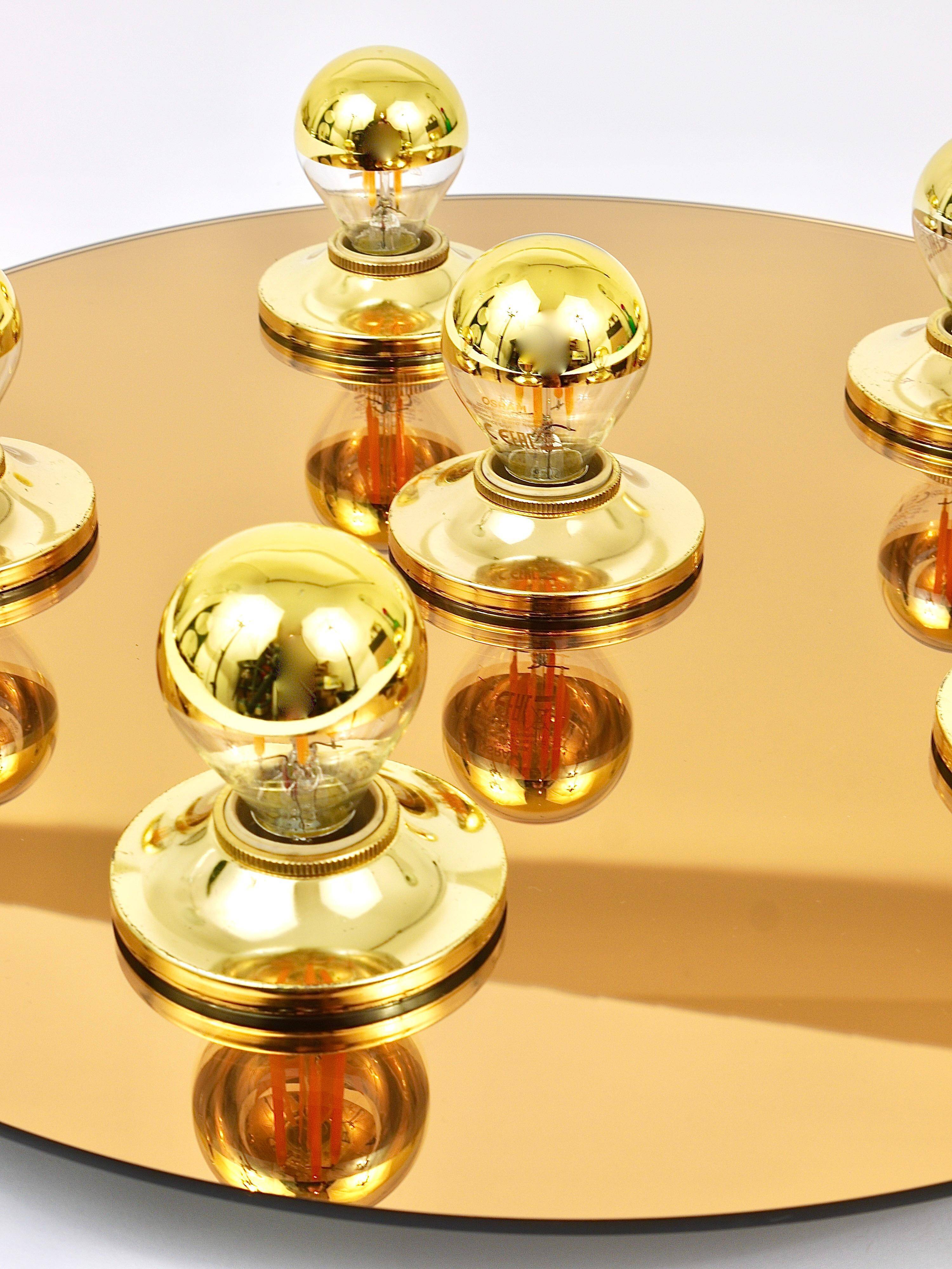 Fontana Arte Style Mirror in Gilded Bronze Glass Ceiling Light or Wall Sconce, Italy, 1970s