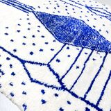 Azilal Moroccan Berber rug with Majorelle blue patterns, 2.42 x 1.50 m