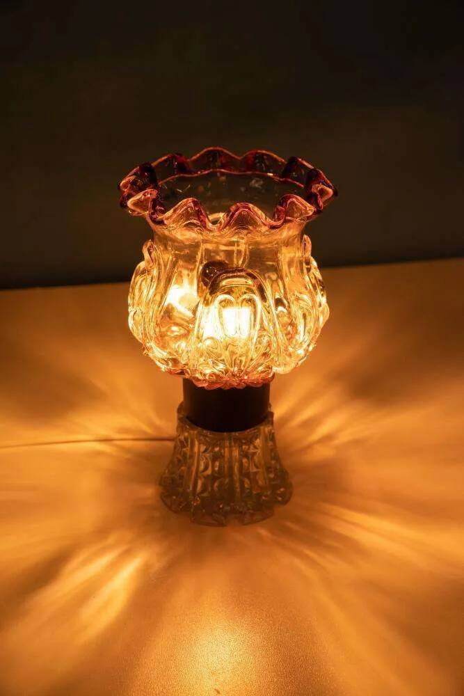 Vintage table lamp in Swedish coloured glass, glass table lamp.