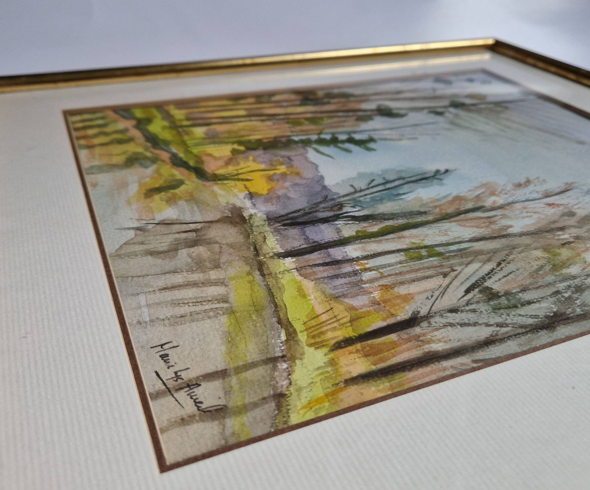 Framed gouache signed Marie Lys Ameil, circa 1960