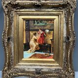 R. de Greef. Tableau de genre « Fille à l'oiseau ».