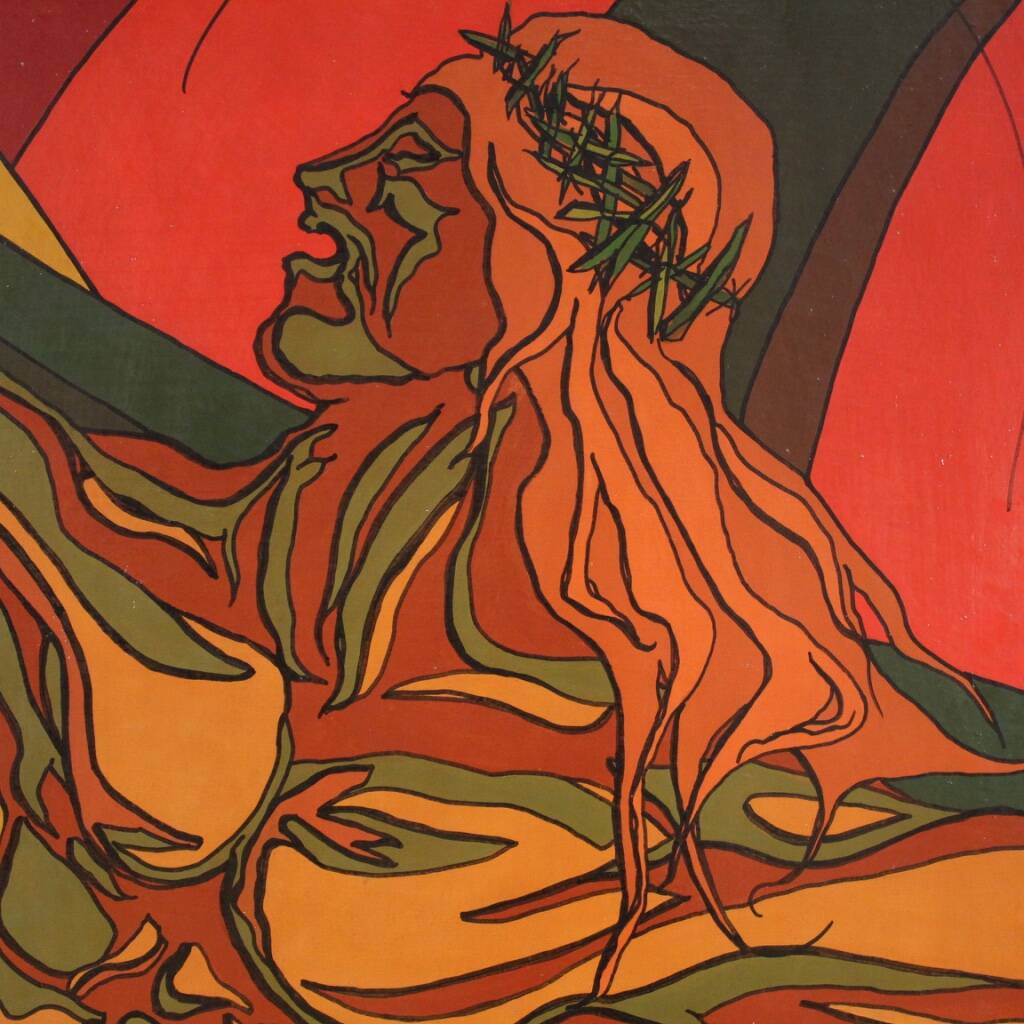 Surrealist Italian painting Crucifixion from the 20th century