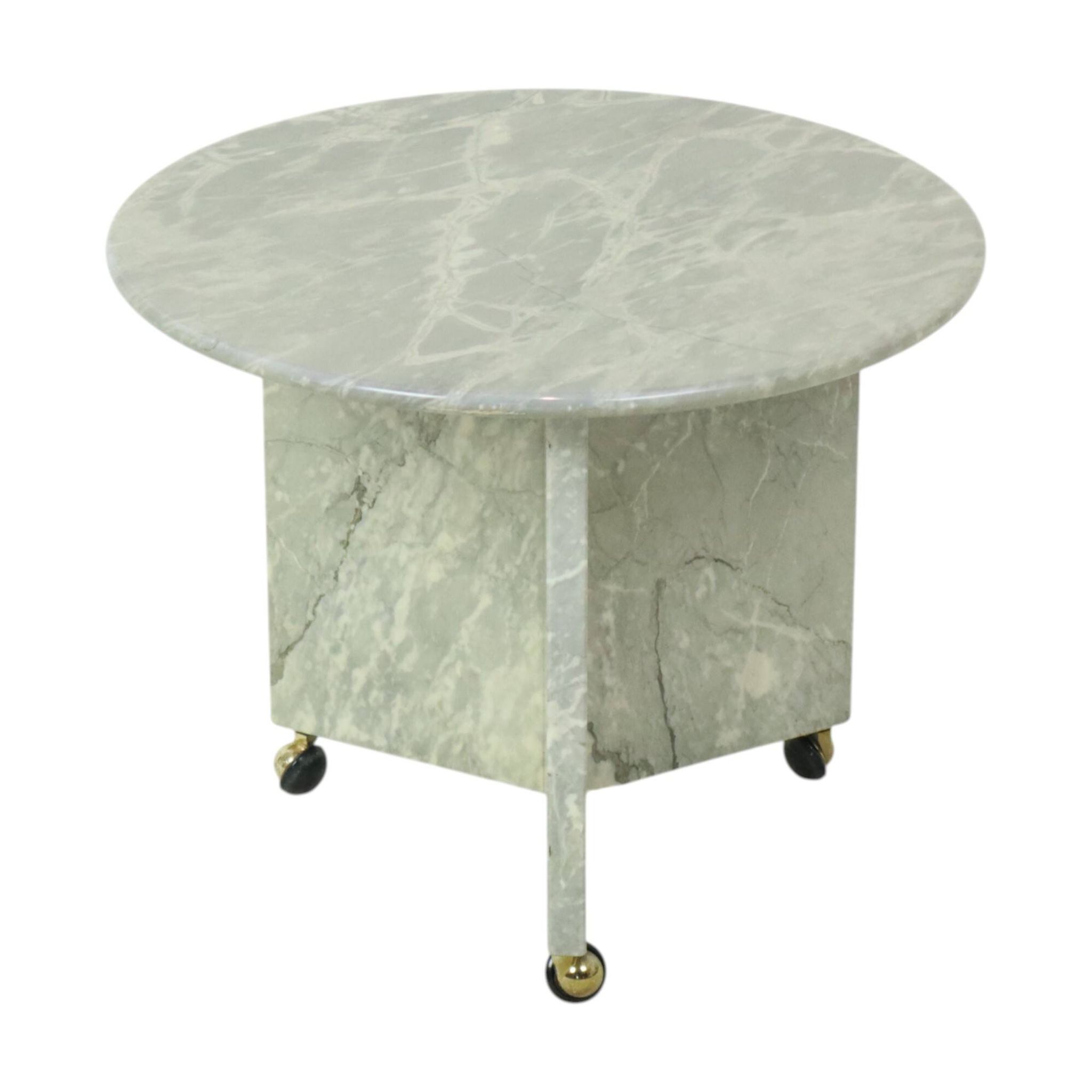 Table d'appoint ronde en marbre, table à plantes sur roulettes, années 1970