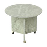 Round Marble Side Table Plant Table on Wheels 1970s
