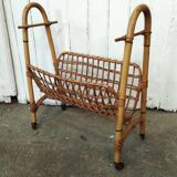 Vintage rattan and bamboo magazine rack