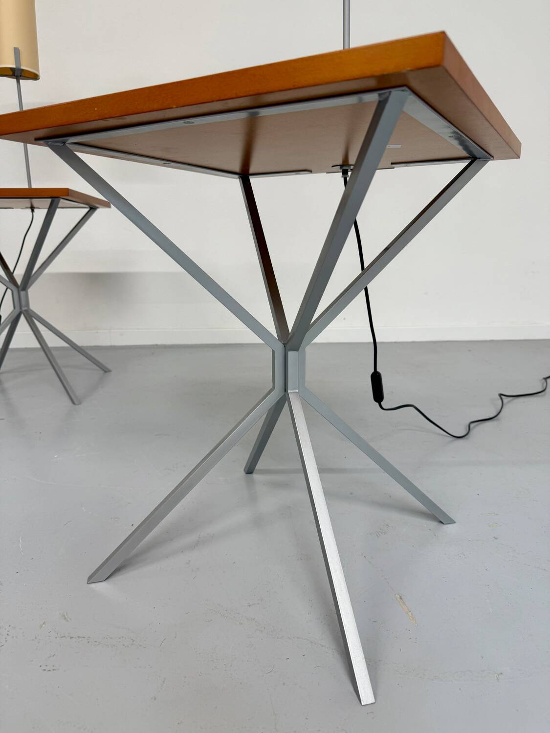 Side table / bedside table with designer lighting, Ligne Roset metal and wood