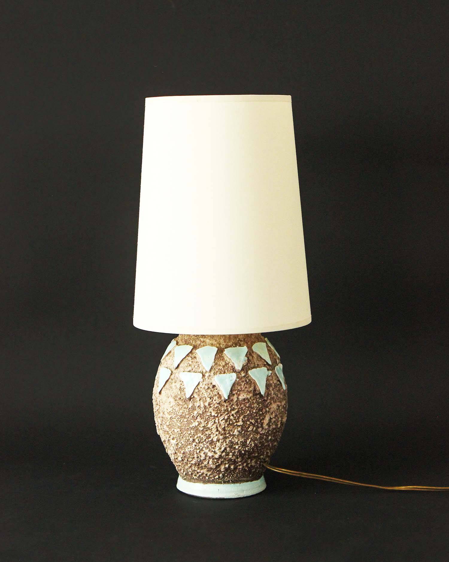 Art Deco ceramic table lamp base with blue patterns, 1920s/30s.