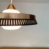 Scandinavian suspension lamp in copper and opaline glass, Bent Karlby for Lyfa, Denmark, 1960s