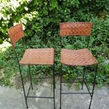 Paire de tabourets de bar en cuir vintage