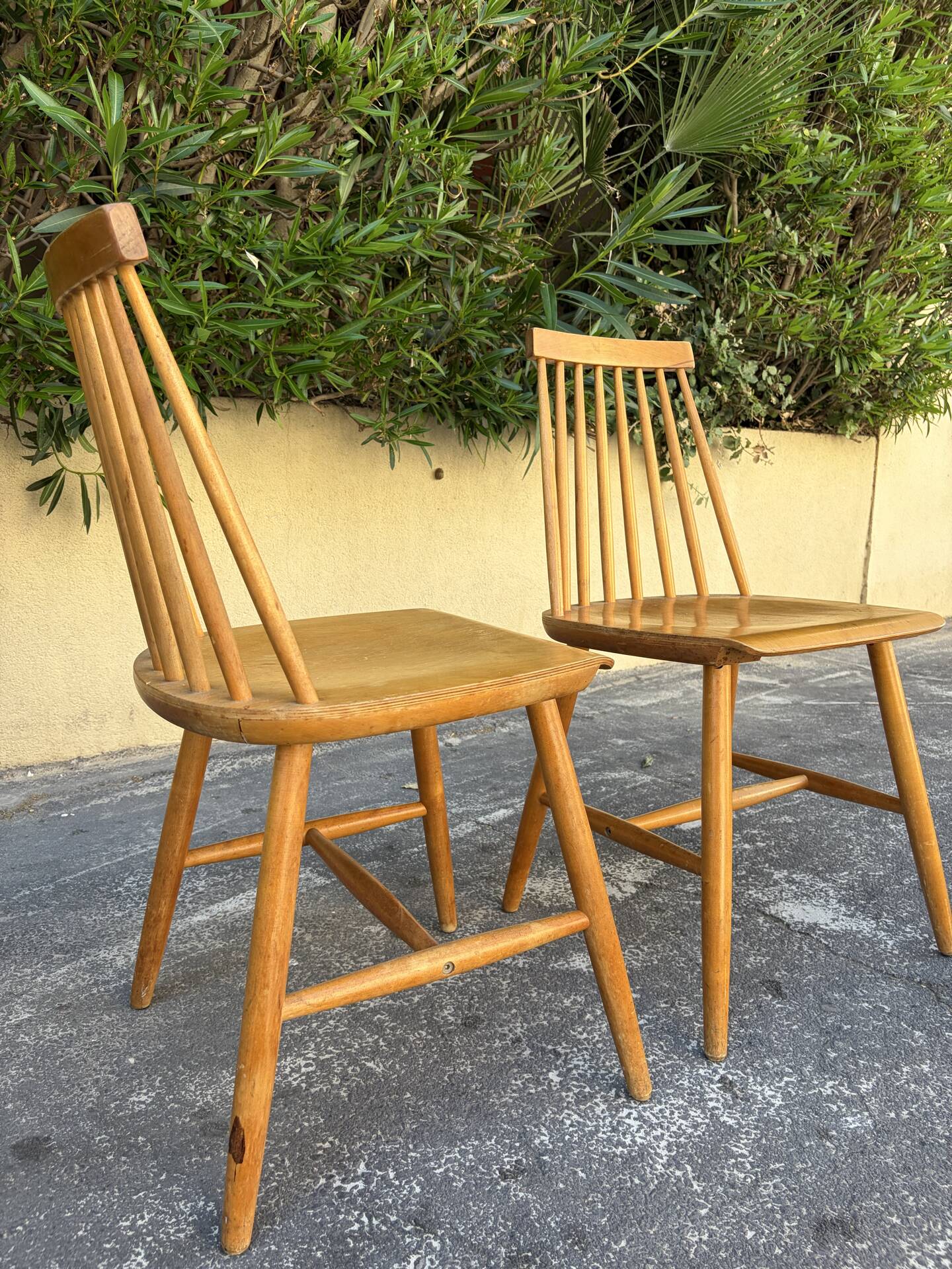 2 IKEA mid-century chairs in the style of Yngve Ekström's "Pinocchio"