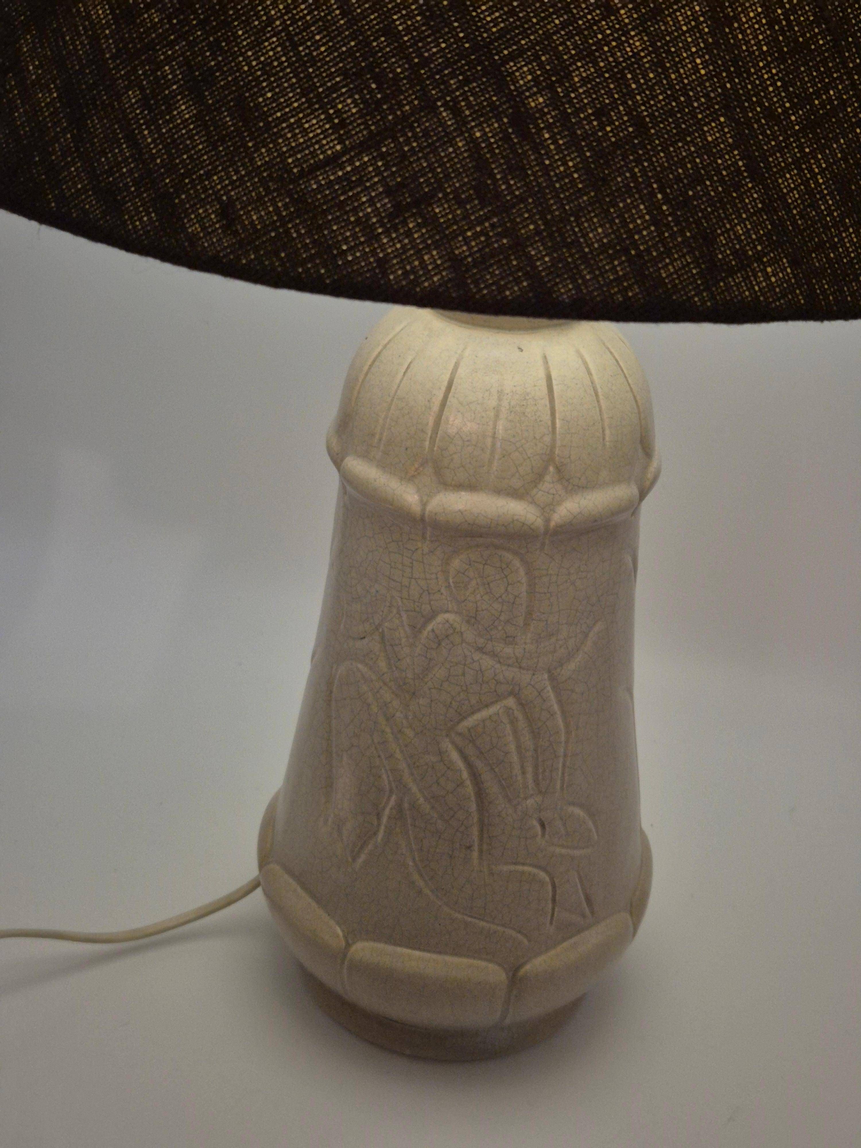 Rare Swedish decorative table lamp by Whiting, in white glazed ceramic, by Maggie Wibom.