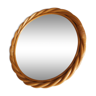 Miroir rond rotin vintage diamètre 45cm