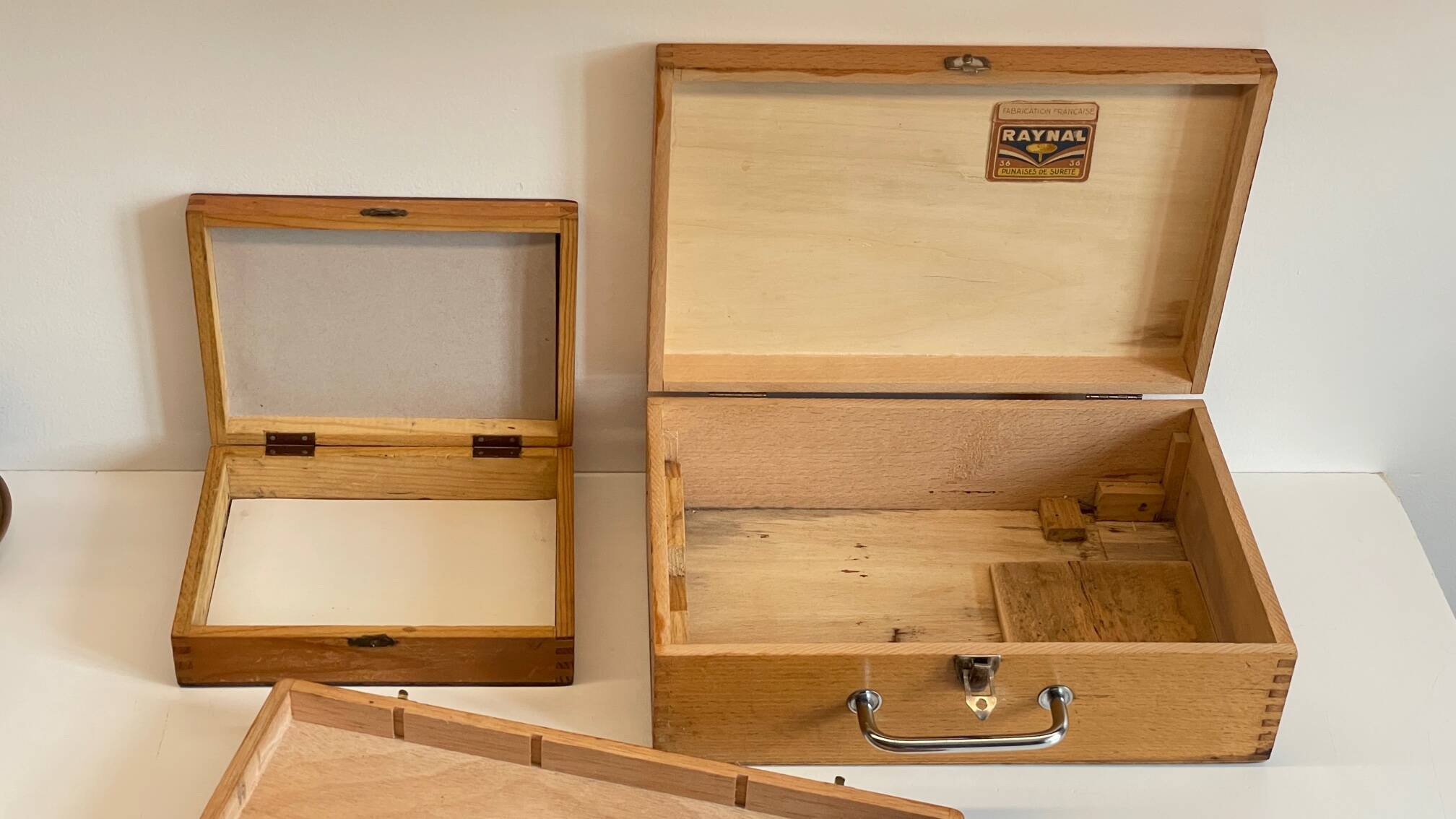 3 vintage dovetail wooden boxes