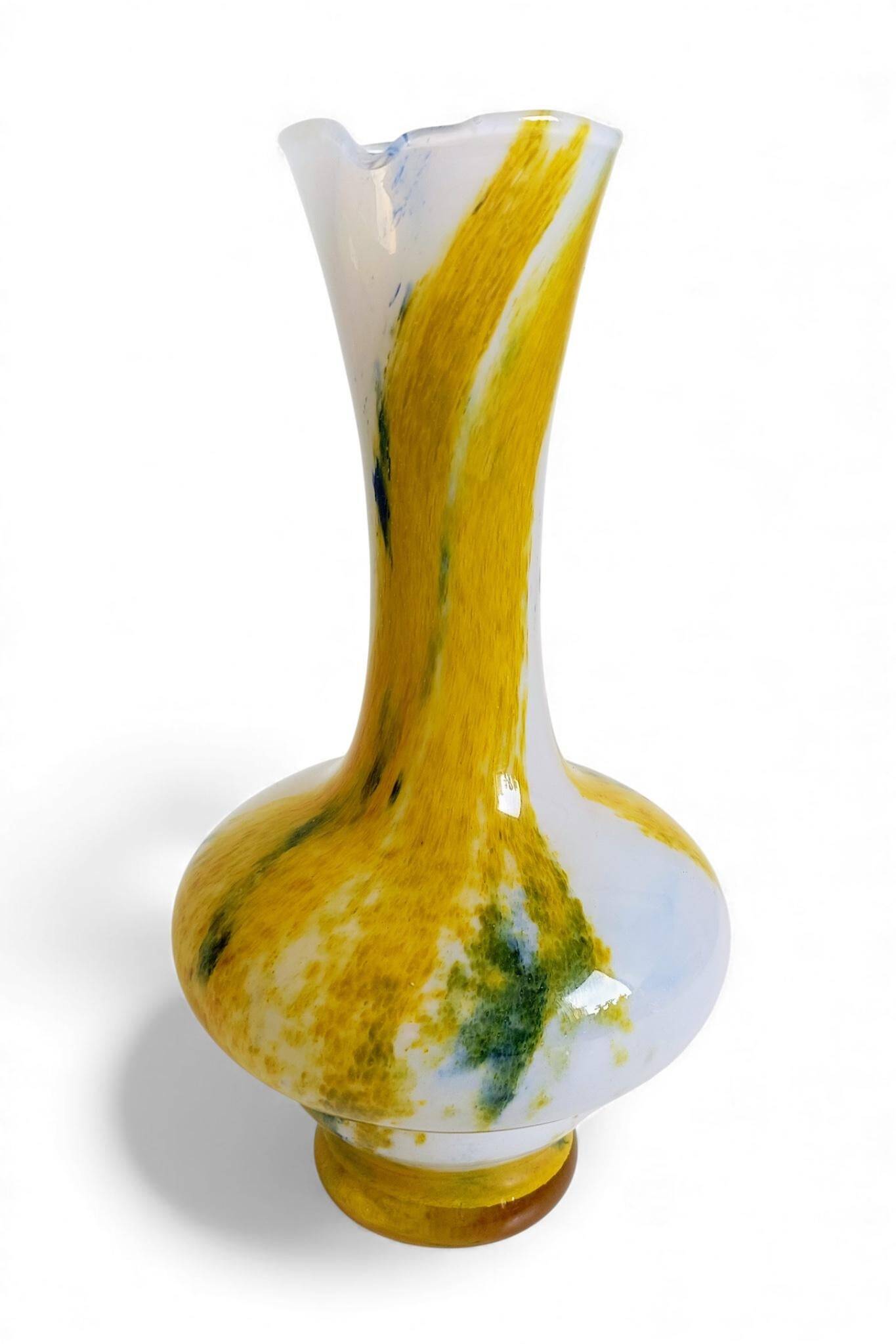 Cristallerie de Clichy White Opaline Pitcher Vase, Handmade in France